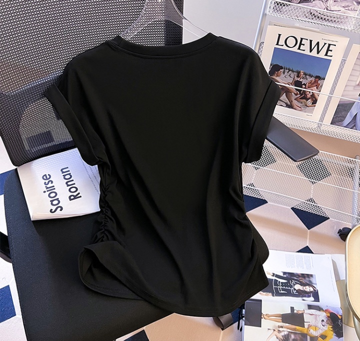 Folds fashion tops slim simple T-shirt for women