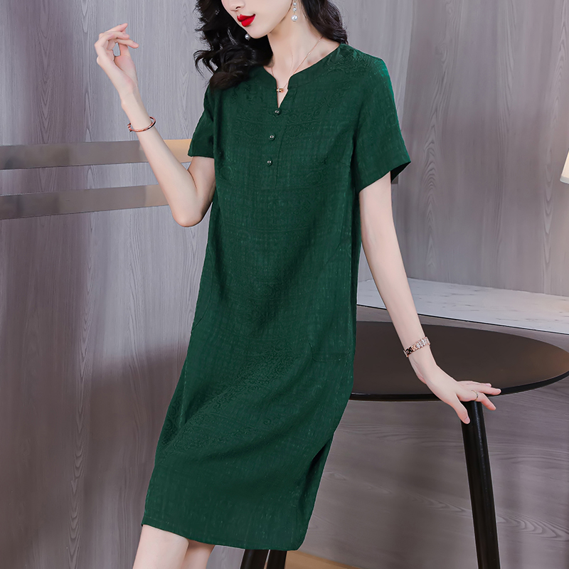 Green summer silk real silk dress