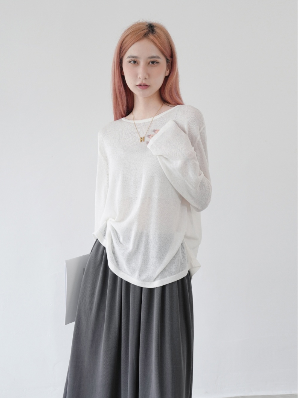 Back split simple shirts thin knitted bottoming shirt for women