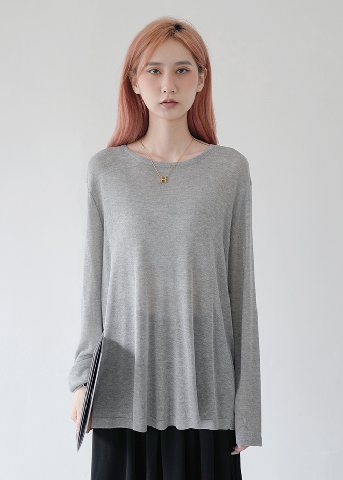 Back split simple shirts thin knitted bottoming shirt for women