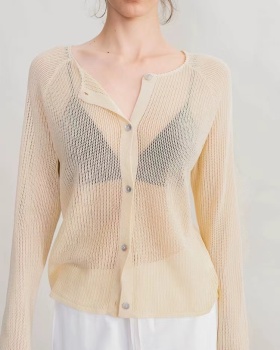 Single-breasted round neck knitted minimalist hollow cardigan