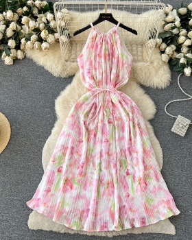 Summer retro long dress floral sling dress