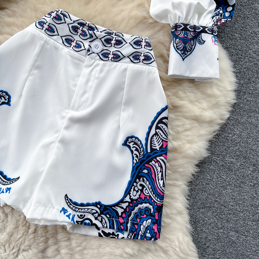 Printing Casual shorts loose shirt 2pcs set for women