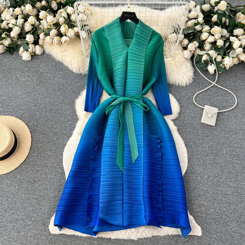 Fashion gradient pinched waist fold dress for women