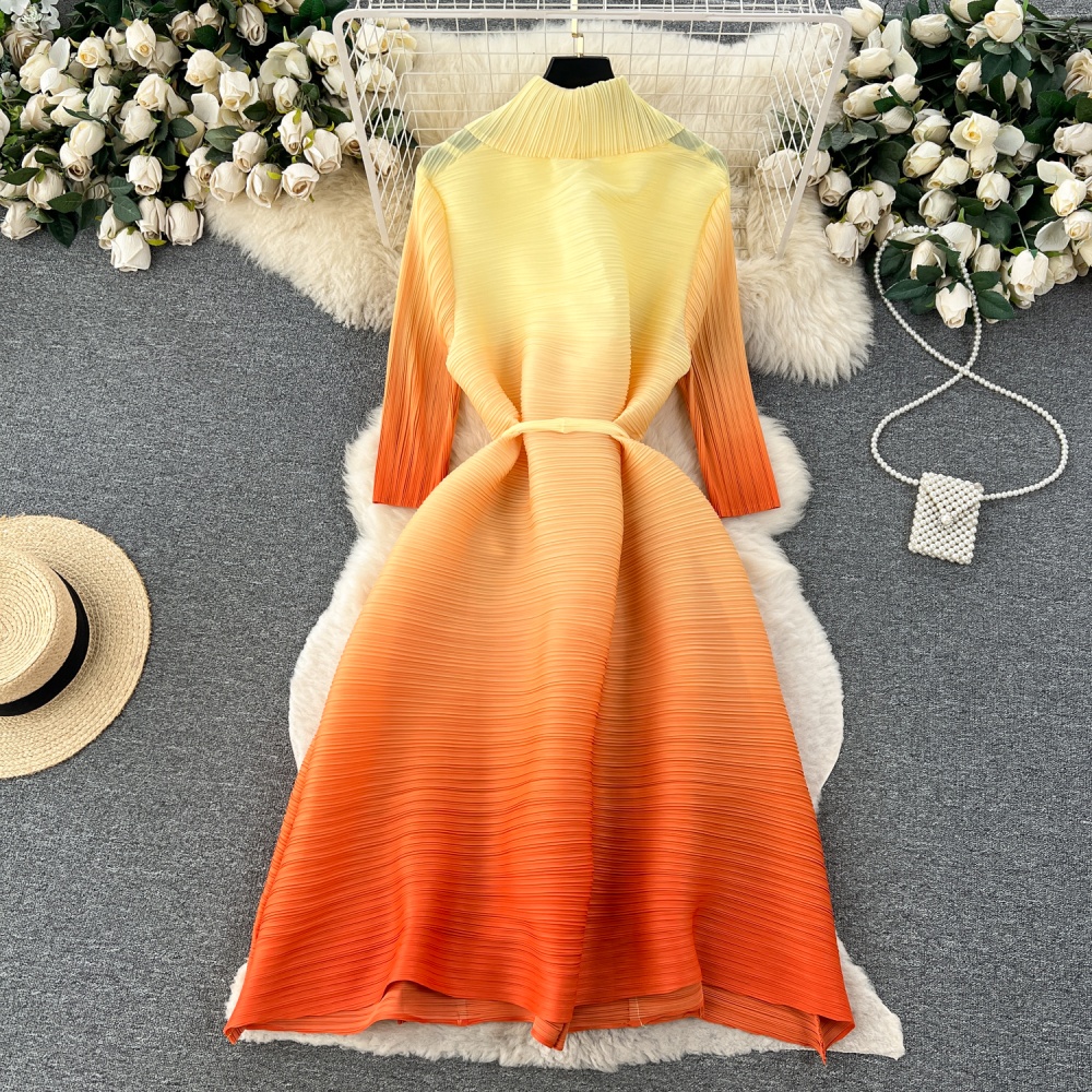 Fashion gradient pinched waist fold dress for women