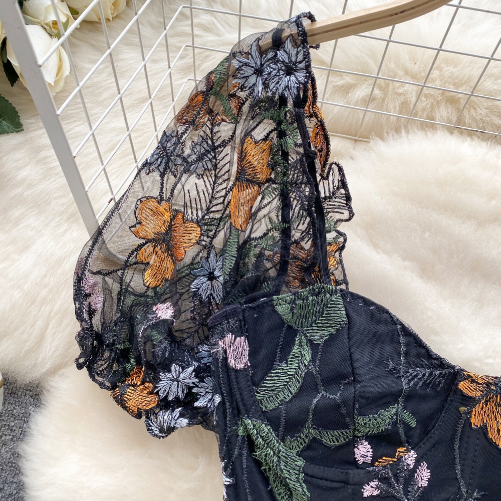 Embroidery summer vest gauze navel tops for women
