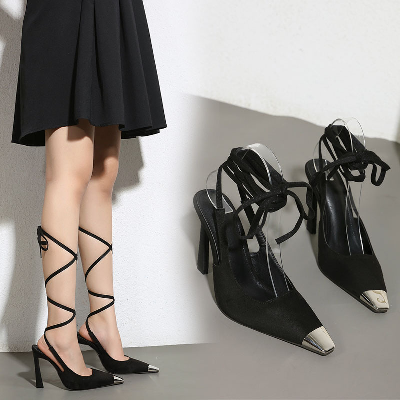 Bandage high-heeled shoes European style sandals for women