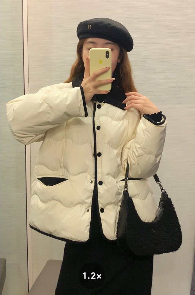 Mixed colors down coat Korean style cotton coat for women