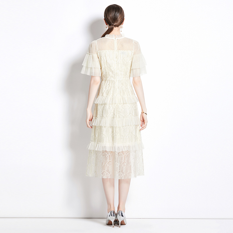 Summer gauze slim dress embroidery sweet long dress