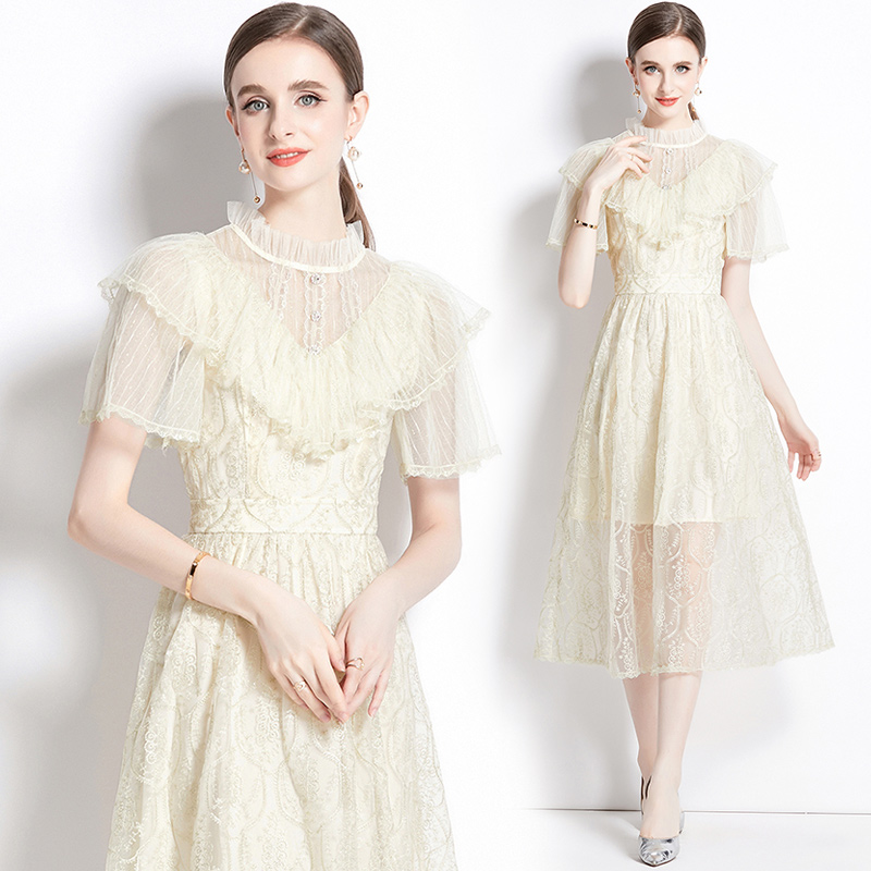 Sweet slim embroidery dress lady gauze long dress