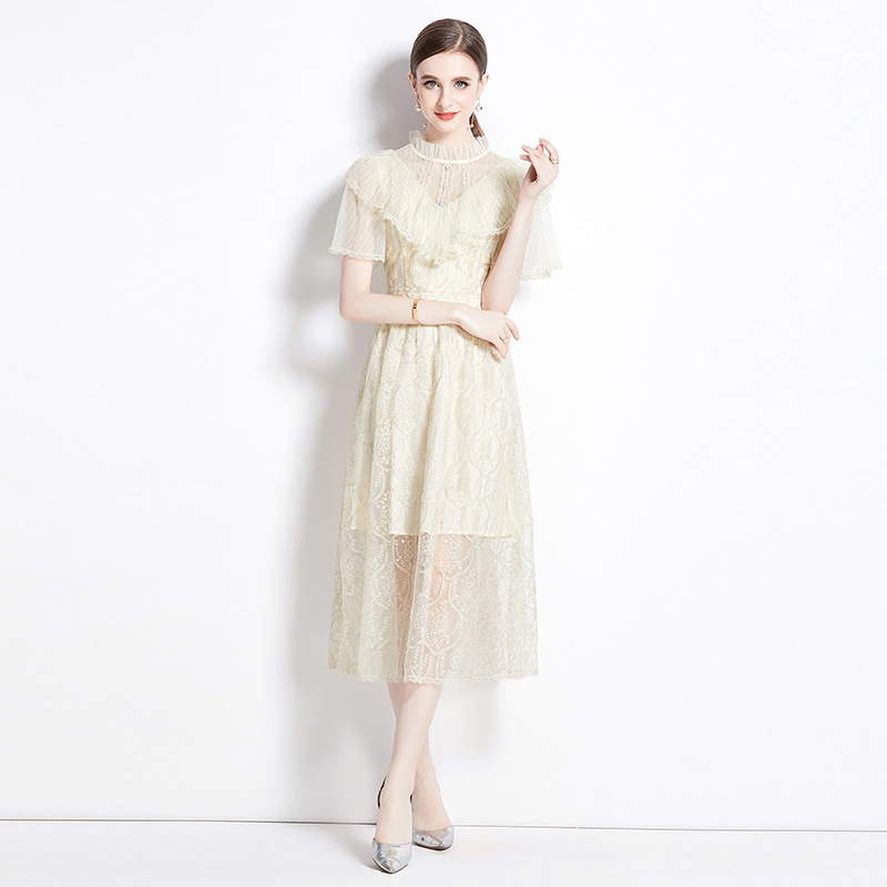 Sweet slim embroidery dress lady gauze long dress