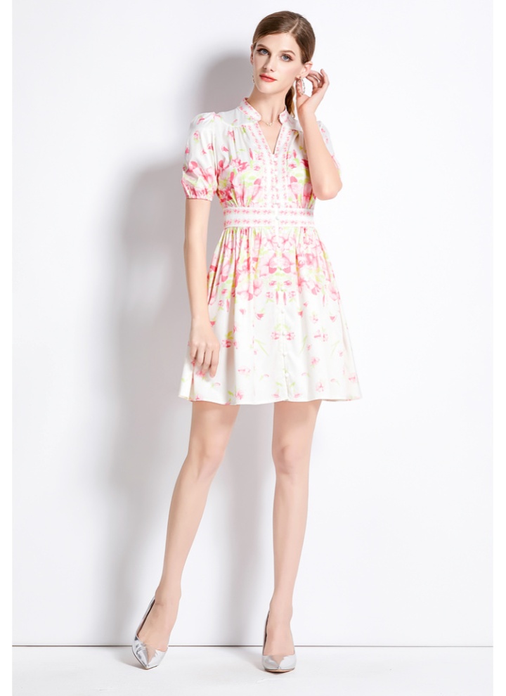 Temperament short simple elegant summer printing dress