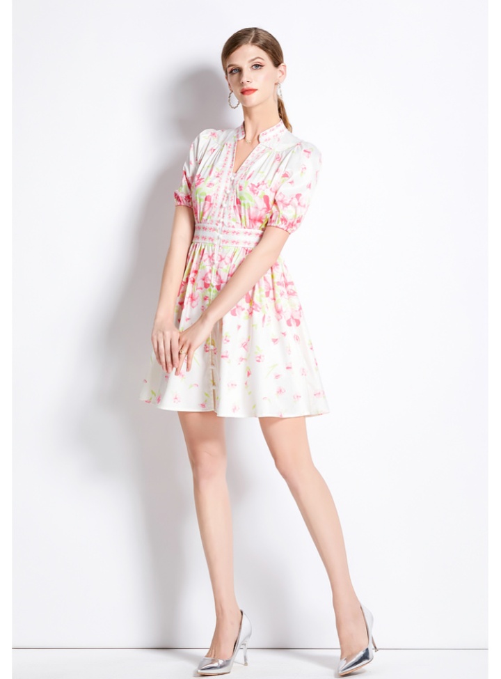 Temperament short simple elegant summer printing dress