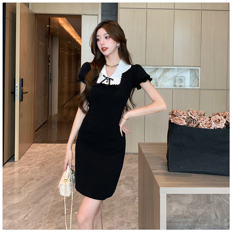 Classical knitted black-white summer dress for women