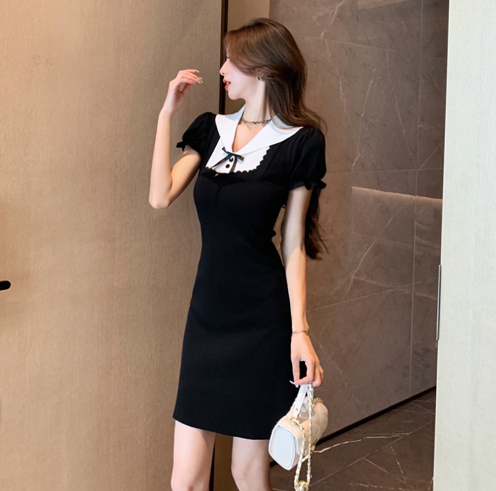 Classical knitted black-white summer dress for women