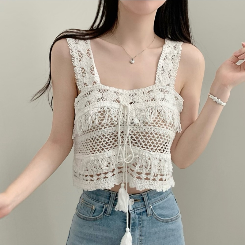 Sling hollow sexy Korean style tops crochet fashion retro vest