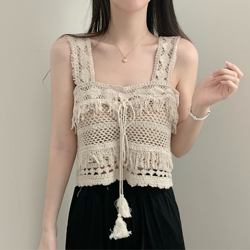 Sling hollow sexy Korean style tops crochet fashion retro vest