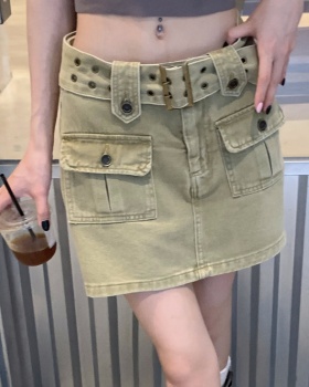 Spicegirl pocket belt washed summer short skirt