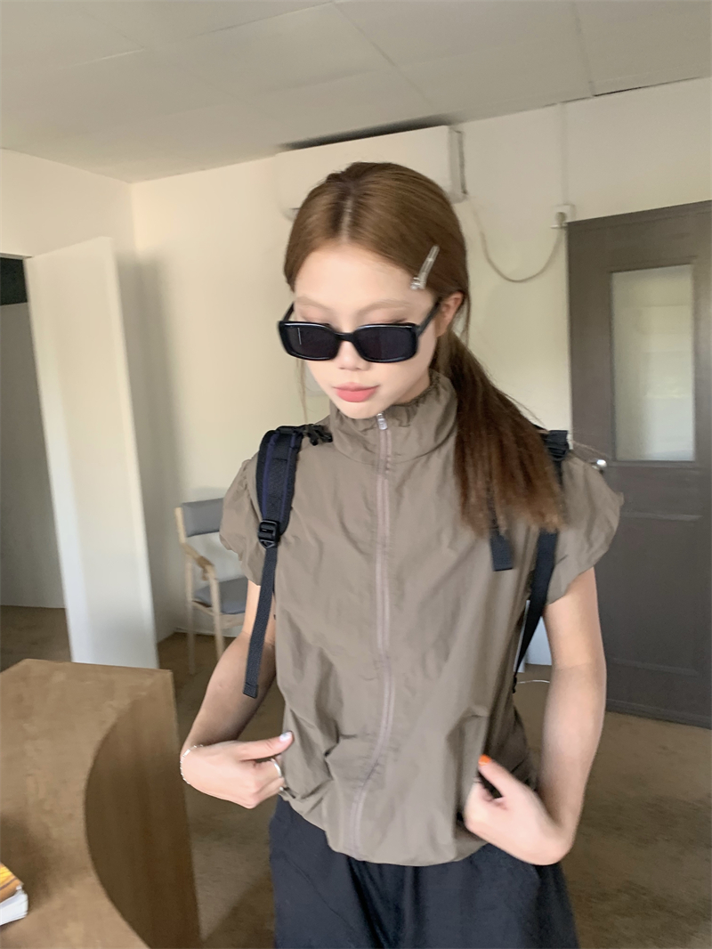 Sunscreen sports pinched waist jacket zip Casual tops