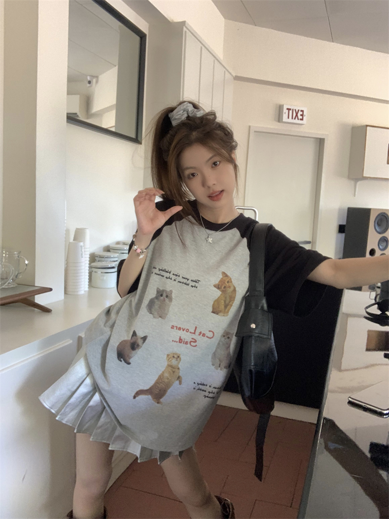 Loose summer slim printing kitty T-shirt for women