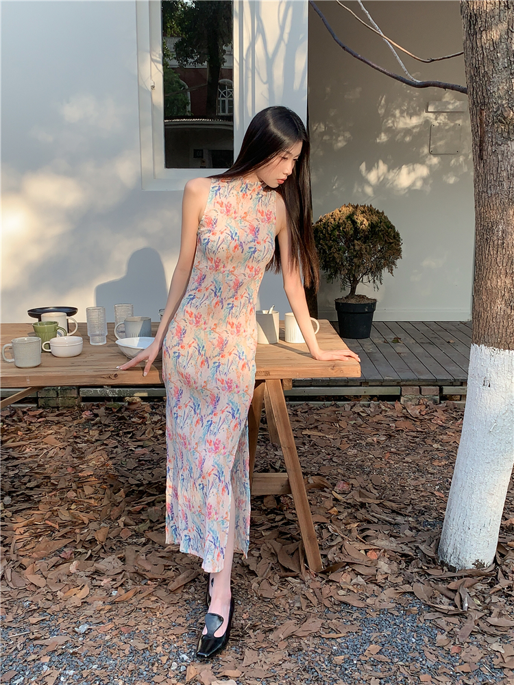 Spring and summer sleeveless slim elasticity dress