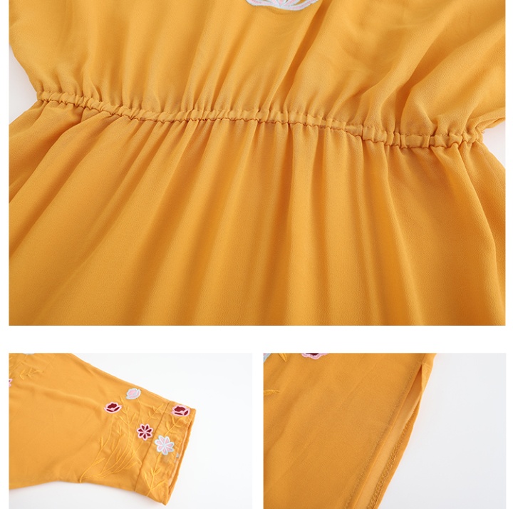 Embroidery sandy beach yellow long dress