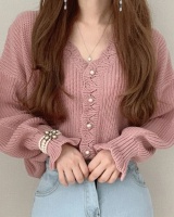 Breasted autumn sweater V-neck pearl cardigan for women