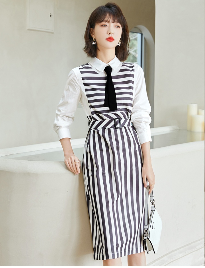 Autumn stripe shirt long sleeve dress for women