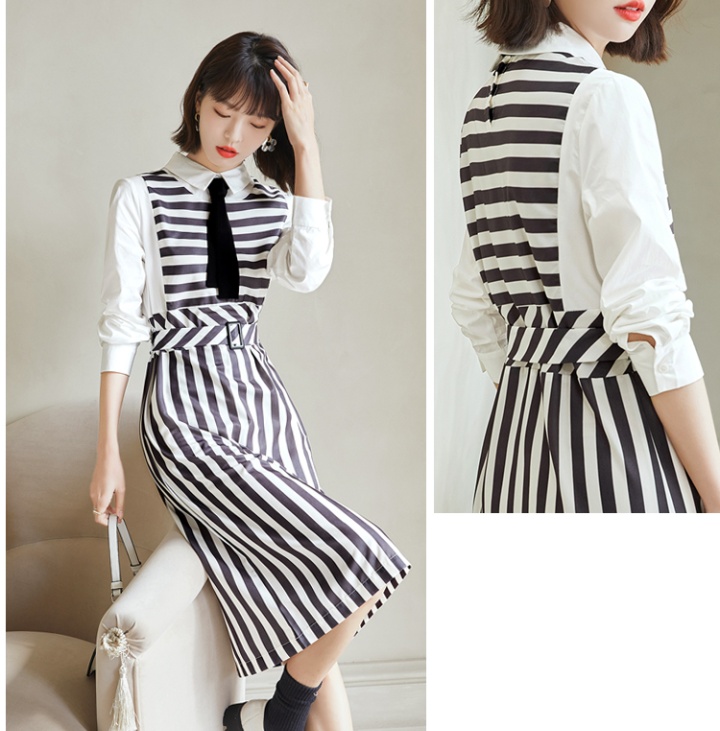 Autumn stripe shirt long sleeve dress for women
