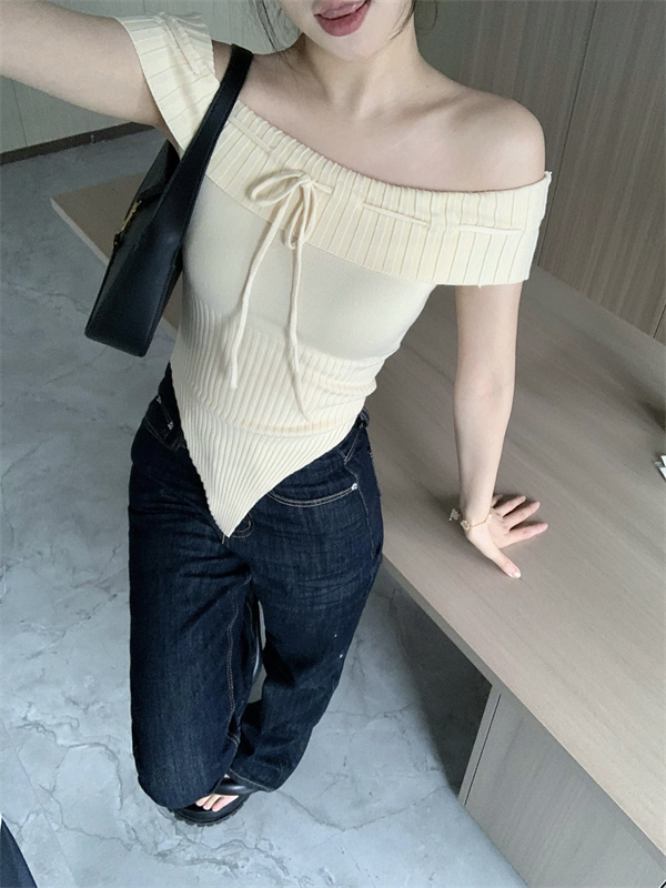Knitted horizontal collar bottoming shirt slim tops