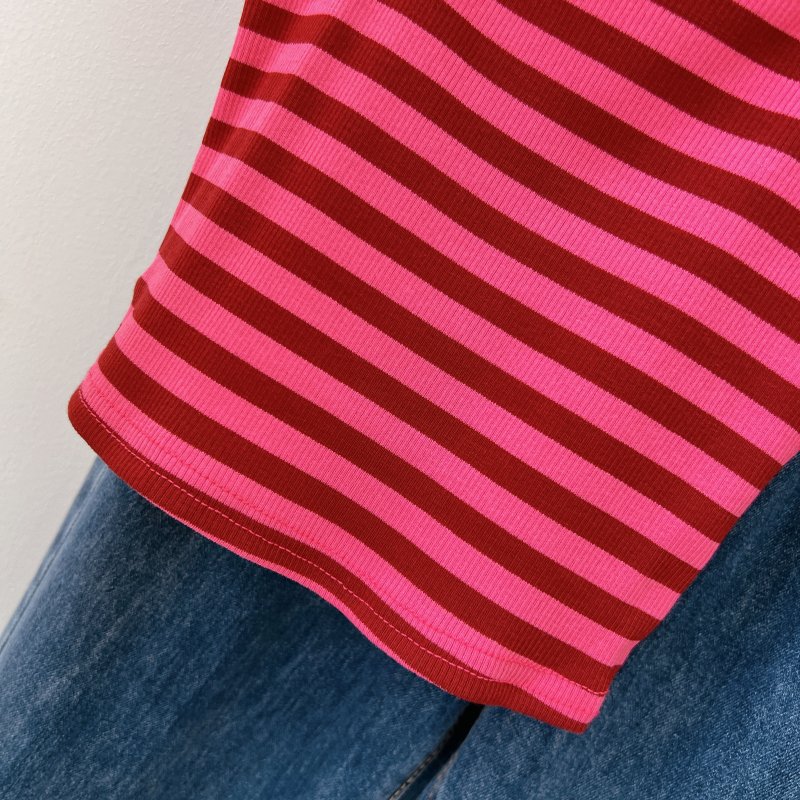 Spicegirl square collar T-shirt summer stripe tops for women