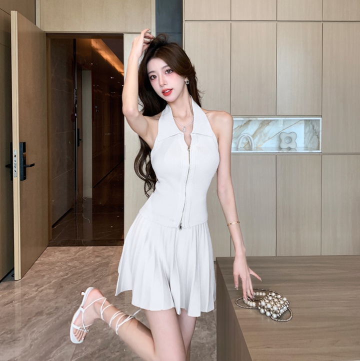 Summer lapel niche skirt knitted halter fashion vest a set