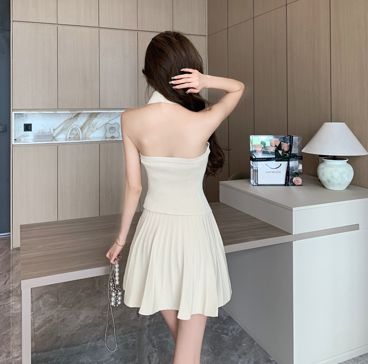 Summer lapel niche skirt knitted halter fashion vest a set