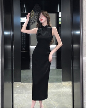 Chinese style black dress summer cheongsam for women