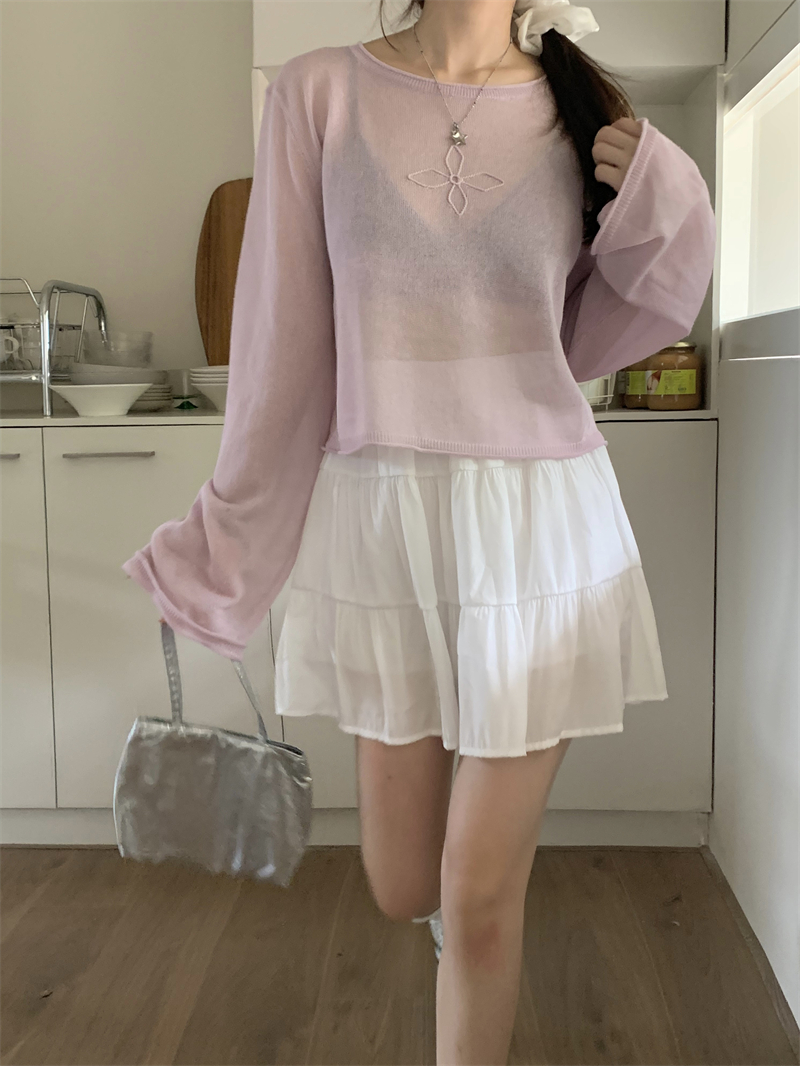 Thin pure sunscreen long sleeve embroidered knitted tops