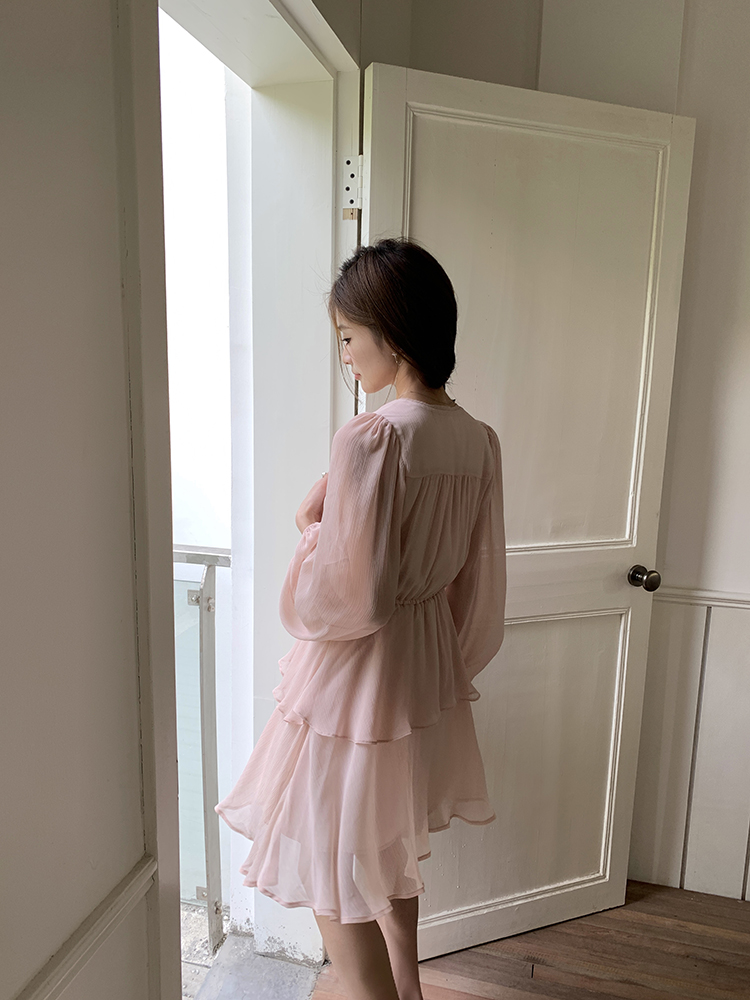 Summer frenum elegant dress lantern sleeve V-neck long dress