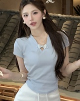 Beading summer Chinese style tops slim short youth T-shirt