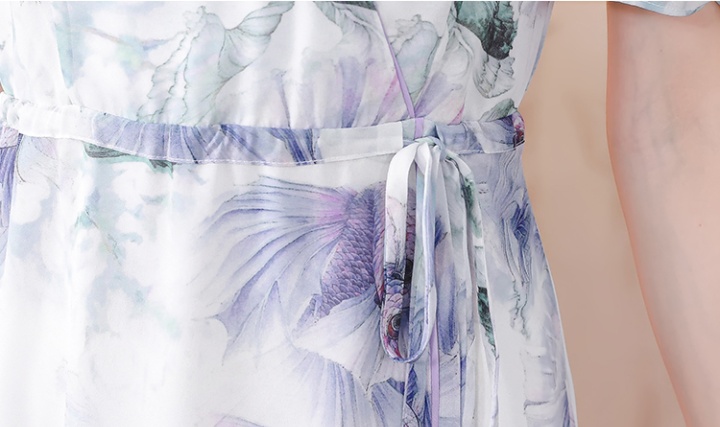 Silk pinched waist real silk summer dress for women