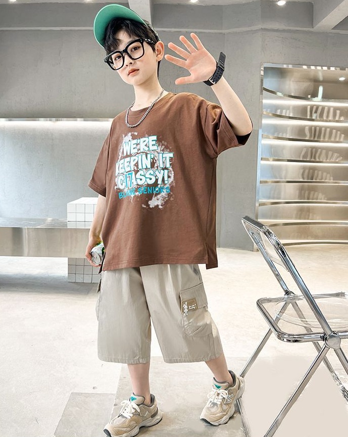 Summer big child sports boy Casual thin T-shirt a set