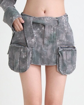 Splice package hip work clothing retro skirt 2pcs set