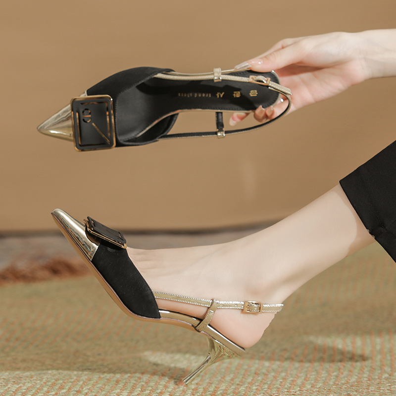 Side buckle fashion splice fine-root sandals for women