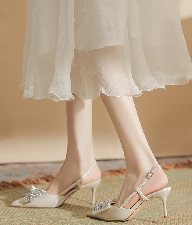 Big bow pointed high-heeled fine-root sandals