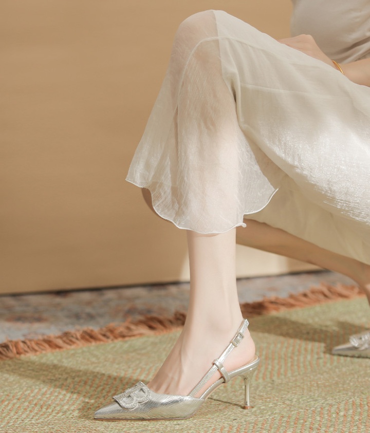 Ice silk high-heeled shoes double rhinestone sandals