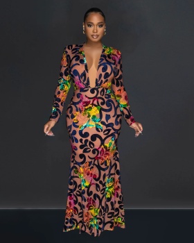 Fashion tight long dress printing dress for women