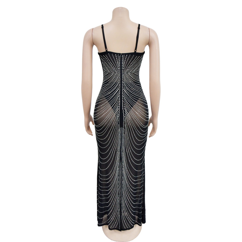 Rhinestone gauze long dress fashion pure dress for women