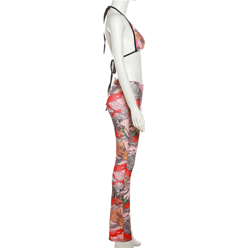 European style long pants gauze vest a set for women