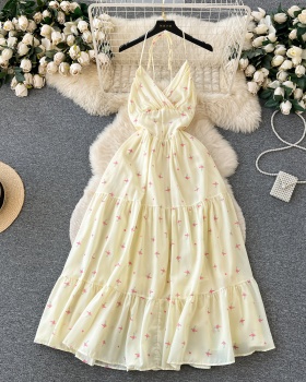 Halter sling long dress floral dress for women