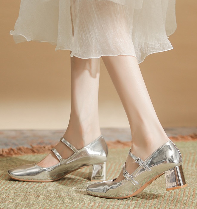 Patent leather pure thick diamond lazy shoes for women