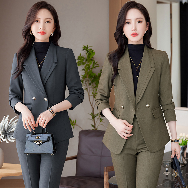 Gray business suit autumn pants 2pcs set for women