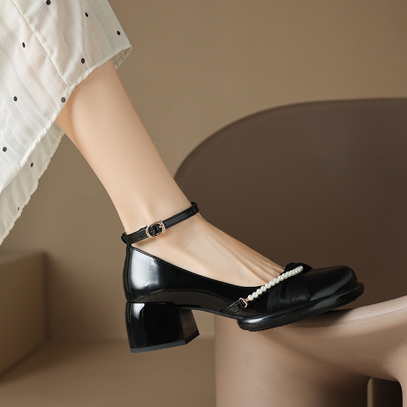 Round retro shoes autumn high-heeled shoes for women